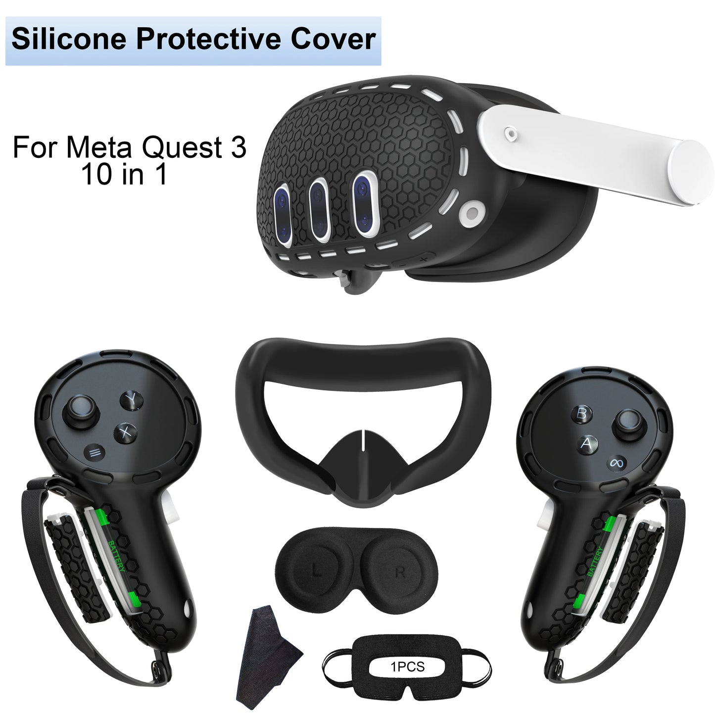 Etui de protection en silicone 10 en 1 pour casque de réalité virtuelle Meta Quest 3