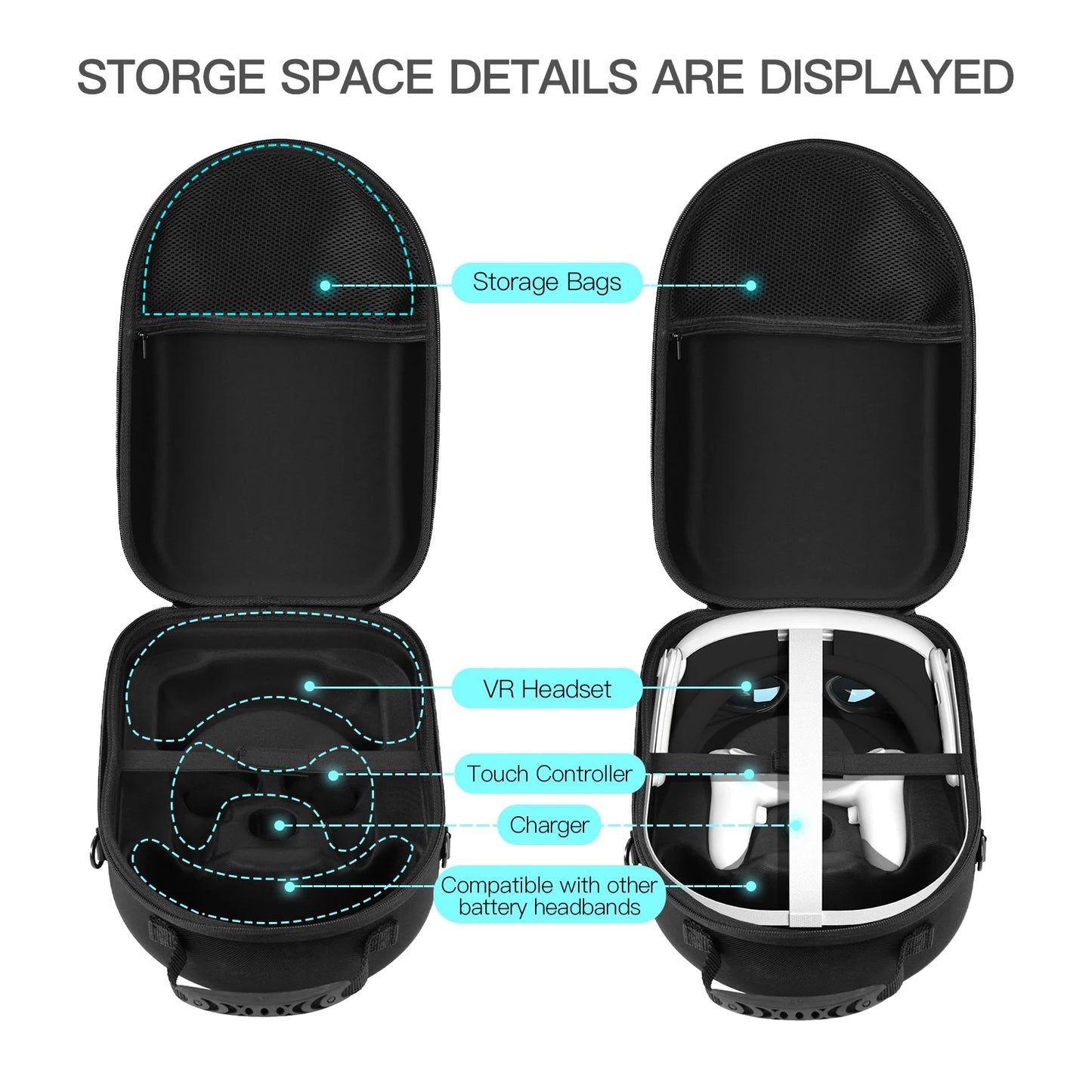 Etui de rangement et de transport antichoc EVA pour casque VR , avec bandoulière .